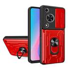 For Huawei nova Y72 Sliding Camshield TPU+PC Phone Case with Card Slot(Red) - 1