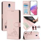 For Nokia C01 Plus / C1 2nd Edition Cat Rat Embossed RFID Leather Phone Case with Lanyard(Pink) - 1