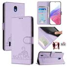 For Nokia C01 Plus / C1 2nd Edition Cat Rat Embossed RFID Leather Phone Case with Lanyard(Purple) - 1