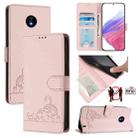 For Nokia C10 / C20 Cat Rat Embossed RFID Leather Phone Case with Lanyard(Pink) - 1