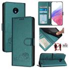 For Nokia C10 / C20 Cat Rat Embossed RFID Leather Phone Case with Lanyard(Peacock Green) - 1