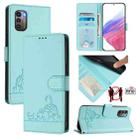 For Nokia G21 / G11 Cat Rat Embossed RFID Leather Phone Case with Lanyard(Mint Green) - 1