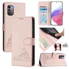 For Nokia G21 / G11 Cat Rat Embossed RFID Leather Phone Case with Lanyard(Pink) - 1