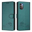 For Nokia G21 / G11 Cat Rat Embossed RFID Leather Phone Case with Lanyard(Peacock Green) - 2