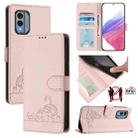 For Nokia X30 5G Cat Rat Embossed RFID Leather Phone Case with Lanyard(Pink) - 1