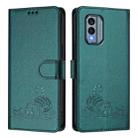 For Nokia X30 5G Cat Rat Embossed RFID Leather Phone Case with Lanyard(Peacock Green) - 2
