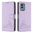 For Nokia X30 5G Cat Rat Embossed RFID Leather Phone Case with Lanyard(Purple) - 2