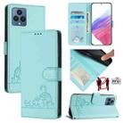 For T-Mobile REVVL 6 / 6x 5G Cat Rat Embossed RFID Leather Phone Case with Lanyard(Mint Green) - 1