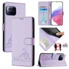 For T-Mobile REVVL 7 Pro 5G Cat Rat Embossed RFID Leather Phone Case with Lanyard(Purple) - 1