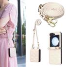 For Samsung Galaxy Z Flip5 V-shaped Crossbody Lanyard Leather Phone Case(Beige) - 1