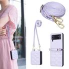 For Samsung Galaxy Z Flip4 V-shaped Crossbody Lanyard Leather Phone Case(Purple) - 1