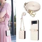 For Samsung Galaxy Z Flip3 V-shaped Crossbody Lanyard Leather Phone Case(Beige) - 1