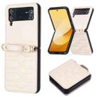 For Samsung Galaxy Z Flip3 V-shaped Crossbody Lanyard Leather Phone Case(Beige) - 2