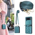 For Samsung Galaxy Z Flip4 Wave-shaped Crossbody Lanyard Leather Phone Case(Green) - 1