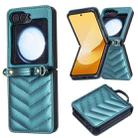 For Samsung Galaxy Z Flip7 Wave-shaped Crossbody Lanyard Leather Phone Case(Green) - 2