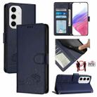 For Samsung Galaxy S24 FE 5G Cat Rat Embossed RFID Leather Phone Case with Lanyard(Blue) - 1