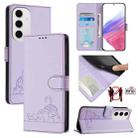 For Samsung Galaxy S24 FE 5G Cat Rat Embossed RFID Leather Phone Case with Lanyard(Purple) - 1