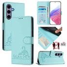 For Samsung Galaxy S25 5G Cat Rat Embossed RFID Leather Phone Case with Lanyard(Mint Green) - 1