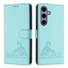 For Samsung Galaxy S25 5G Cat Rat Embossed RFID Leather Phone Case with Lanyard(Mint Green) - 2