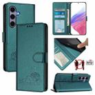 For Samsung Galaxy S25 5G Cat Rat Embossed RFID Leather Phone Case with Lanyard(Peacock Green) - 1