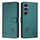 For Samsung Galaxy S25 5G Cat Rat Embossed RFID Leather Phone Case with Lanyard(Peacock Green) - 2