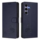 For Samsung Galaxy S25 5G Cat Rat Embossed RFID Leather Phone Case with Lanyard(Blue) - 2