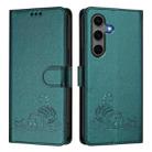 For Samsung Galaxy S25+ 5G Cat Rat Embossed RFID Leather Phone Case with Lanyard(Peacock Green) - 2
