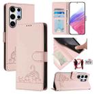 For Samsung Galaxy S25 Ultra 5G Cat Rat Embossed RFID Leather Phone Case with Lanyard(Pink) - 1