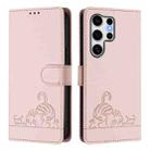 For Samsung Galaxy S25 Ultra 5G Cat Rat Embossed RFID Leather Phone Case with Lanyard(Pink) - 2