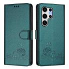 For Samsung Galaxy S25 Ultra 5G Cat Rat Embossed RFID Leather Phone Case with Lanyard(Peacock Green) - 2