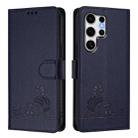 For Samsung Galaxy S25 Ultra 5G Cat Rat Embossed RFID Leather Phone Case with Lanyard(Blue) - 2