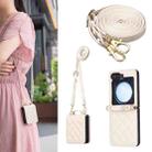 For Samsung Galaxy Z Flip5 Rhombus-shaped Crossbody Lanyard Leather Phone Case(Beige) - 1