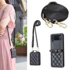 For Samsung Galaxy Z Flip4 Rhombus-shaped Crossbody Lanyard Leather Phone Case(Black) - 1