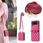 For Samsung Galaxy Z Flip4 Rhombus-shaped Crossbody Lanyard Leather Phone Case(Rose Red) - 1