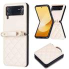 For Samsung Galaxy Z Flip3 Rhombus-shaped Crossbody Lanyard Leather Phone Case(Beige) - 2