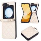 For Samsung Galaxy Z Flip7 Rhombus-shaped Crossbody Lanyard Leather Phone Case(Beige) - 2