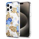 For iPhone 15 Pro Dual-side Laminating IMD PC Hybrid TPU Phone Case(Blue Peony) - 1