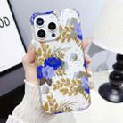 For iPhone 15 Pro Dual-side Laminating IMD PC Hybrid TPU Phone Case(Blue Peony) - 2