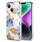 For iPhone 14 Dual-side Laminating IMD PC Hybrid TPU Phone Case(Blue Peony) - 1