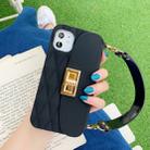 For iPhone 11 Pro Silicone Solid Color Handheld Protective Case with Wallet & Chain(Black) - 1