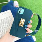 For iPhone 11 Silicone Solid Color Handheld Protective Case with Wallet & Chain(Green) - 1