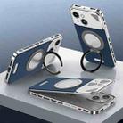 For iPhone 15 Metal Snap Buckle 360 Degree Rotating MagSafe Magnetic Holder Phone Case(Dark Blue Silver) - 1