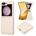 For Samsung Galaxy Z Flip5 Rhombus-shaped Leather Back Cover Phone Case(Beige) - 1