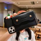 For iPhone 11 Pro Max Solid Color TPU Handheld Protective Case with Wallet & Chain(Black) - 1