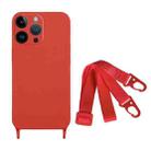 For iPhone 15 Pro Max Fine Hole Silicone Phone Case with Lanyard(Dark Red) - 1