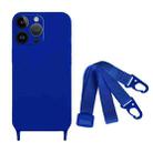 For iPhone 15 Pro Fine Hole Silicone Phone Case with Lanyard(Navy Blue) - 1