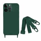 For iPhone 15 Pro Fine Hole Silicone Phone Case with Lanyard(Dark Green) - 1