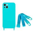 For iPhone 15 Plus Fine Hole Silicone Phone Case with Lanyard(Blue) - 1