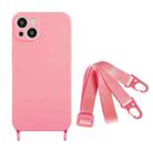 For iPhone 15 Plus Fine Hole Silicone Phone Case with Lanyard(Pink) - 1