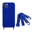 For iPhone 15 Plus Fine Hole Silicone Phone Case with Lanyard(Navy Blue) - 1